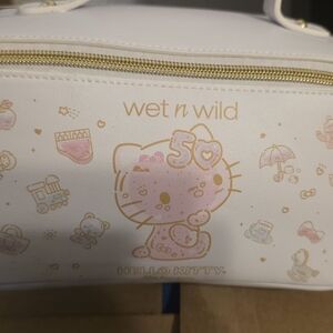 wet n wild White & Pink Hello Kitty Cosmetic Pouch with Gold Accents